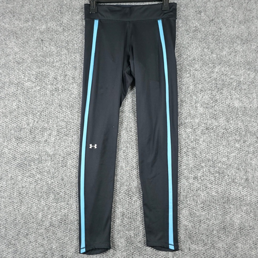Under Armour Women Black Blue Stripe‎ Athletic Leggings Pants Style 1349737
